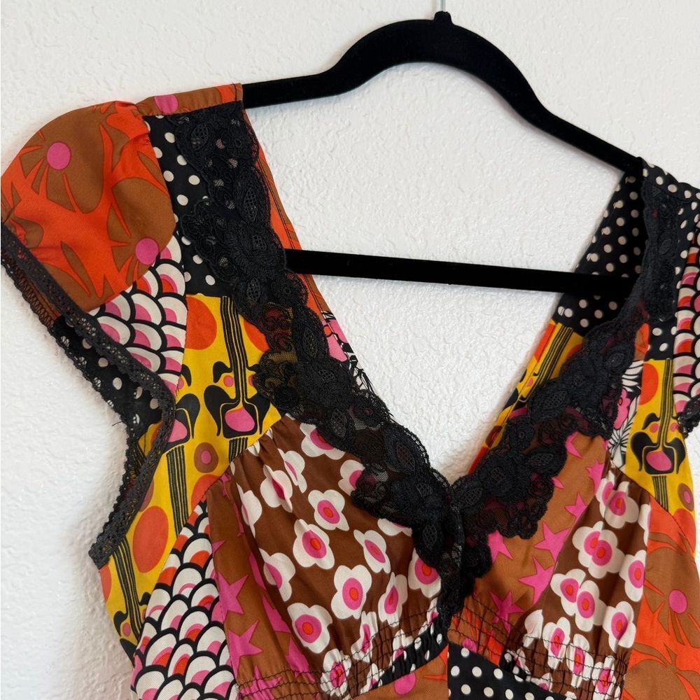 Vintage retro y2k boho summer Patchwork lace satin cool girl top - Picture 2 of 6